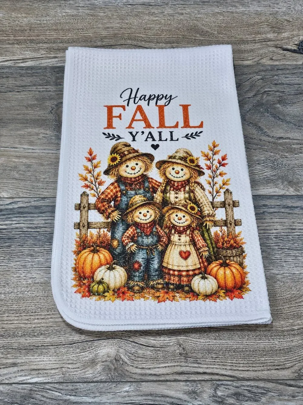 Happy Fall Y'all Scarecrow Family Kitchen Towel Farmhouse Autumn Decor